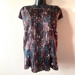 NWT Talbots 18WP blouse dark watercolor satin pleated cap sleeve Career